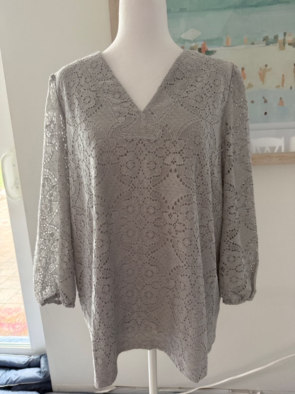 NWT J. Jill Light Gray Lace V-Neck Tunic Size Medium